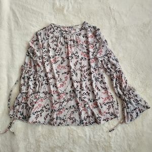 LOFT Floral Long Bell Sleeve Blouse Medium